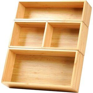 Bamboo Drawer Organizer Storage Boxes Modular Kitchen Office Jewelry Makeup